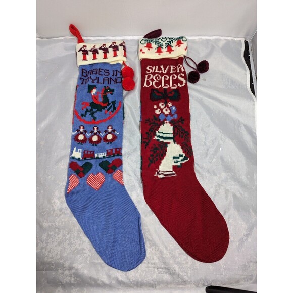 Yuletide Dept 56 Christmas Stockings Babes In Toyland/Silver Bells Lg Pair 24" - Picture 1 of 8